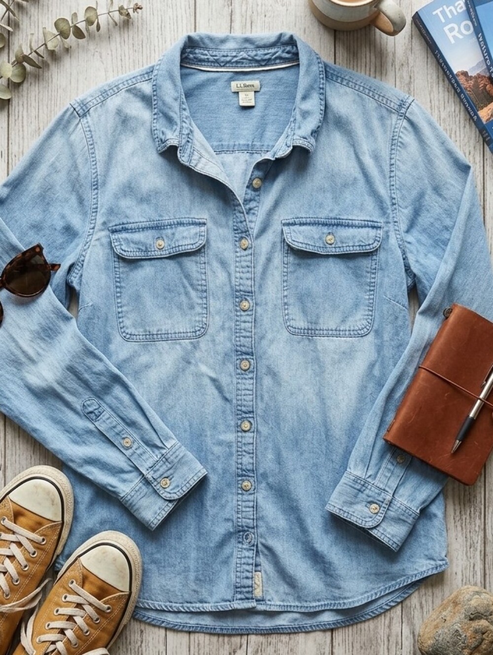 L.L. Bean Light Blue Denim Button-Down Shirt